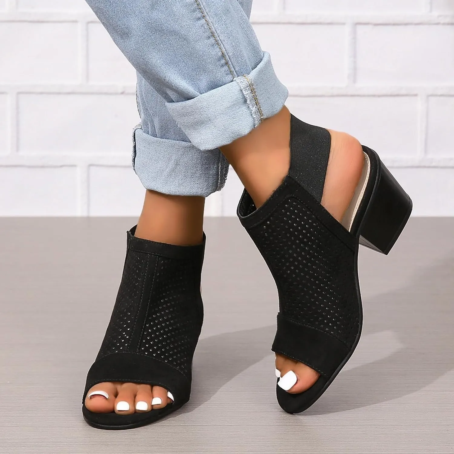 SACFOF Womens Peep Toe Booties Summer Chunky Low Heels Cutout Sandals Slingback Ankle Booties Western Shoes
