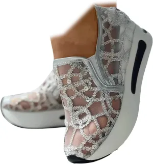 SACFOF Women's Platform Wedge Sneakers Floral Embroidery Breathable Mesh Summer Platform Shoes Hidden Walking Loafers