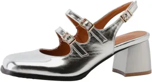 SACFOF Womens Punk Goth Chunky Mary Janes Patent Leather Square Toe Chunky Heel Pumps with Adjustable Buckle