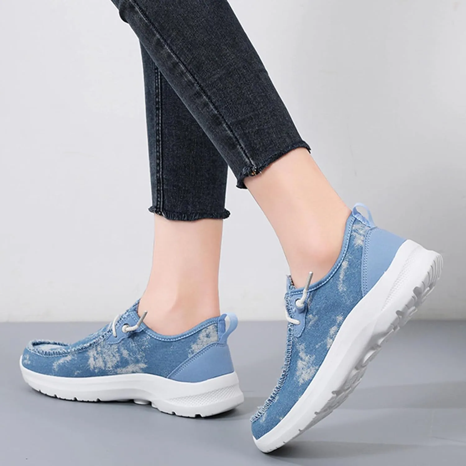 SACFOF Women’s Slip On Loafers Casual Shoes,Lace Up Comfortable Slip On Mesh Walking Shoes Fashion Lightweight Boat Shoes Sneaker