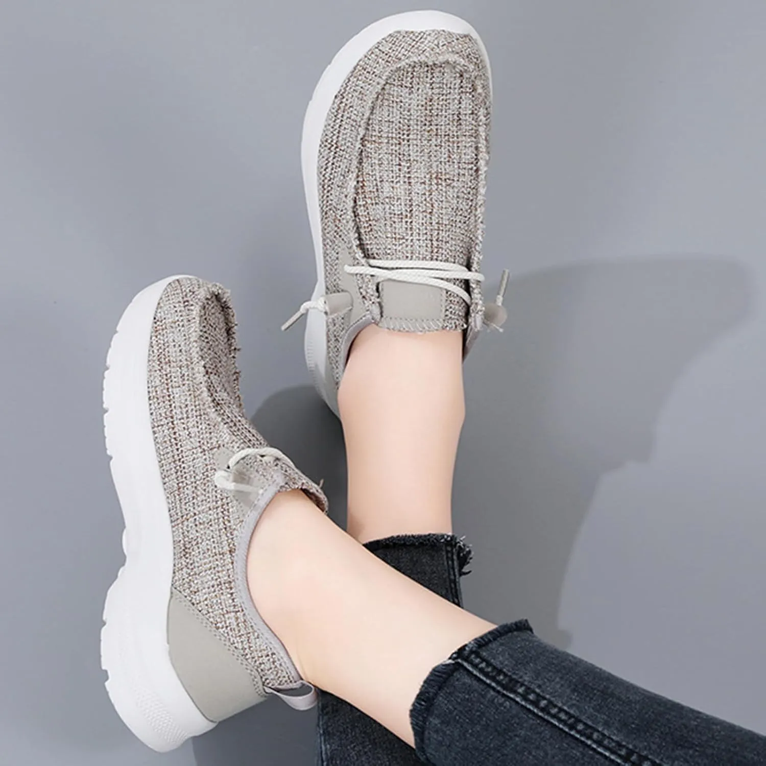 SACFOF Women’s Slip On Loafers Casual Shoes,Lace Up Comfortable Slip On Mesh Walking Shoes Fashion Lightweight Boat Shoes Sneaker
