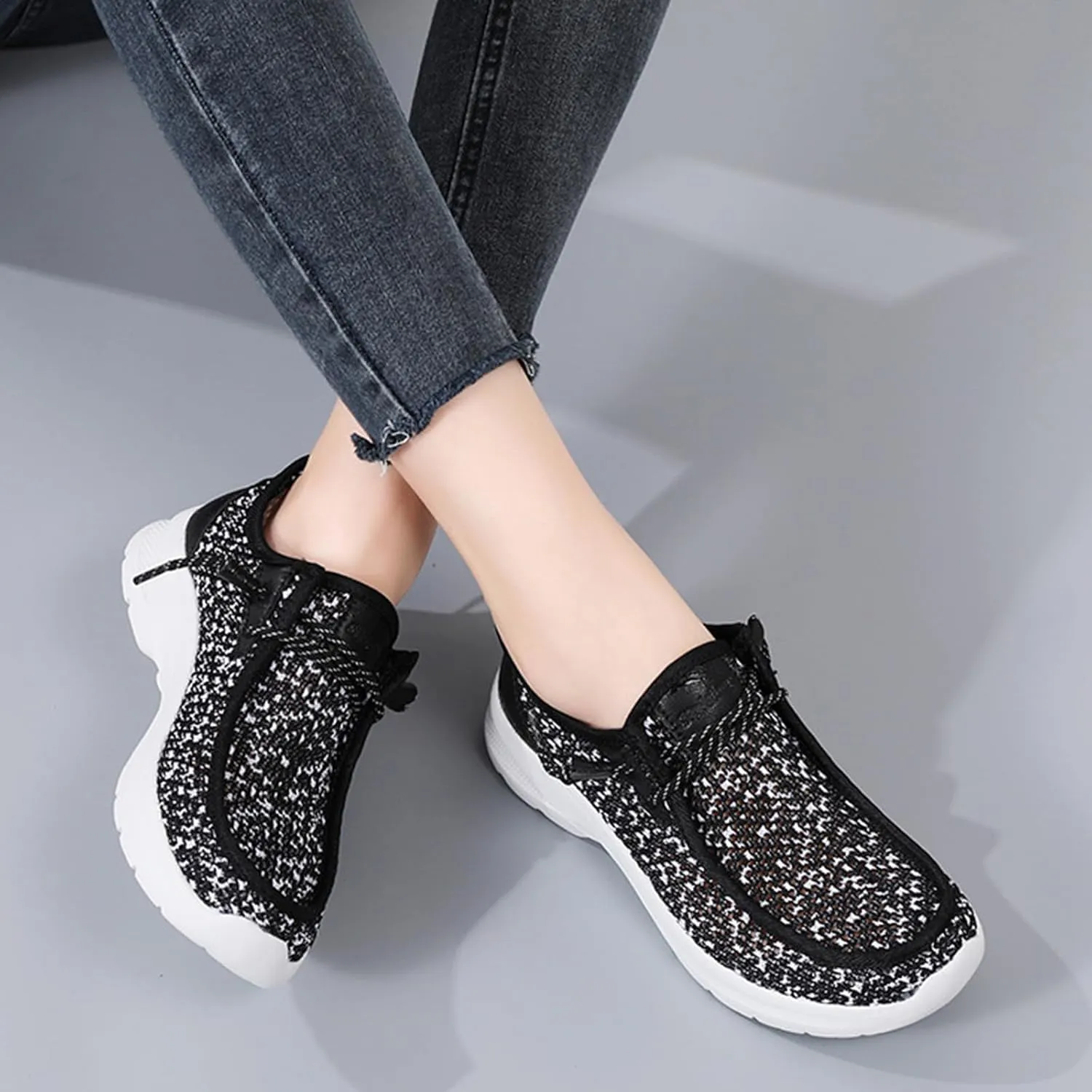 SACFOF Women’s Slip On Loafers Casual Shoes,Lace Up Comfortable Slip On Mesh Walking Shoes Fashion Lightweight Boat Shoes Sneaker