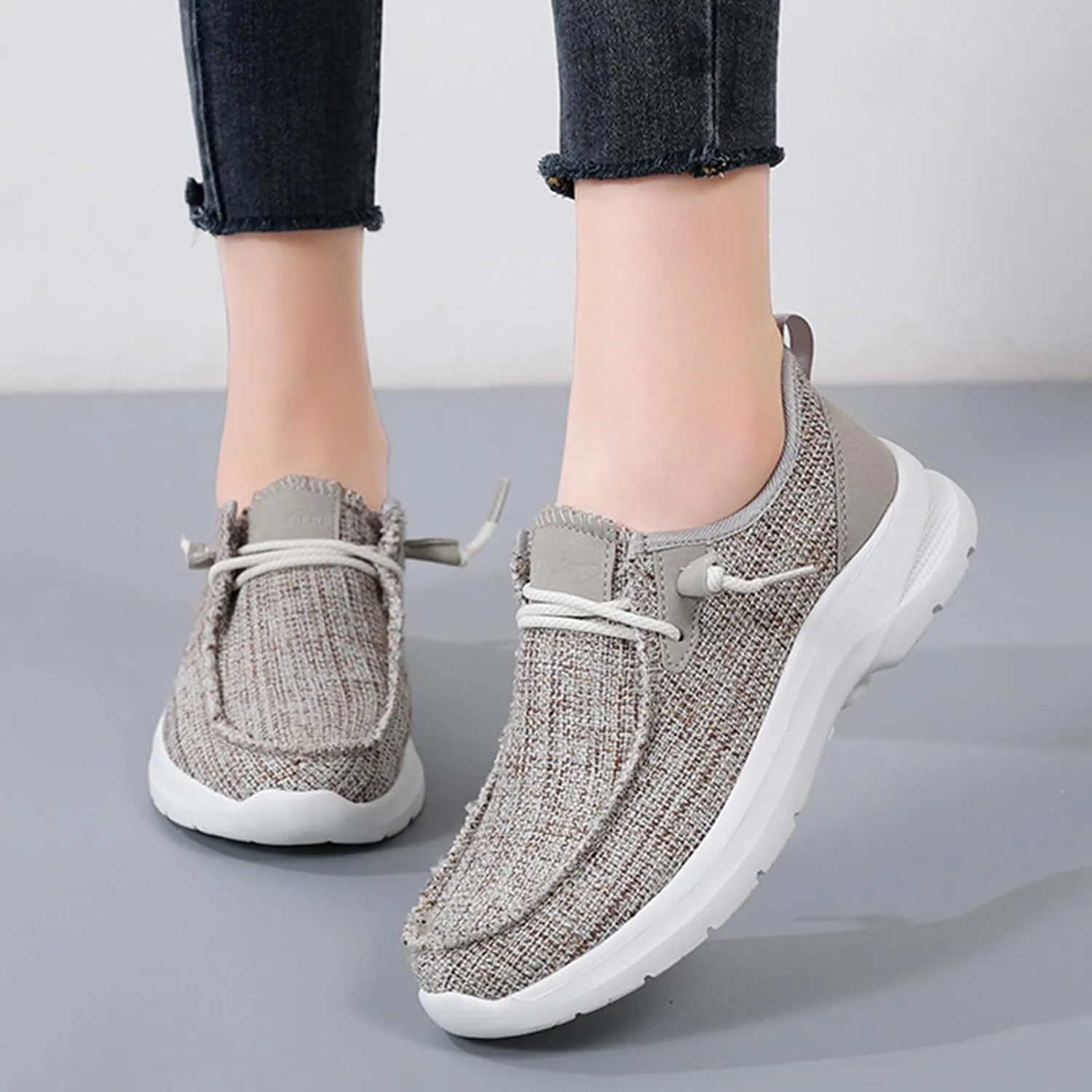 SACFOF Women’s Slip On Loafers Casual Shoes,Lace Up Comfortable Slip On Mesh Walking Shoes Fashion Lightweight Boat Shoes Sneaker