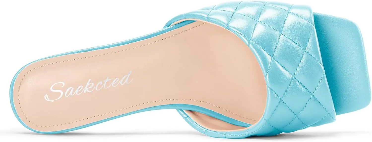 Saekcted Womens Low Heel Mules Kitten Heel Open Square Toe Sandals Slip-on Prom Dress 1.4 Inches Heels