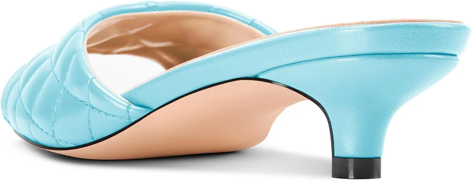 Saekcted Womens Low Heel Mules Kitten Heel Open Square Toe Sandals Slip-on Prom Dress 1.4 Inches Heels