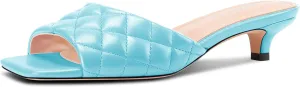 Saekcted Womens Low Heel Mules Kitten Heel Open Square Toe Sandals Slip-on Prom Dress 1.4 Inches Heels