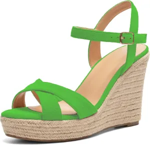 SAMMITOP Women's Open Toe Ankle Strap Sandals Espadrille Casual Wedge Sandals Fashion Beach Sandal Shoes