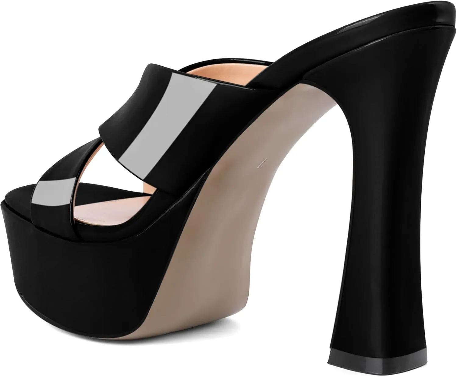SAMMITOP Women's Platform Chunky Block Heels Sexy Open Square Toe High Heel Sandals Crisscross Slip On Mules Dress Shoes 4.7 Inch