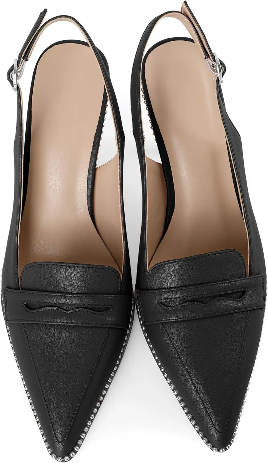 SAMMITOP Womens Slingback High Heel Pumps 3.5" Stiletto Pointed Toe Beaded Pumps Slip On Loafers Heels Elegant Dress Shoes