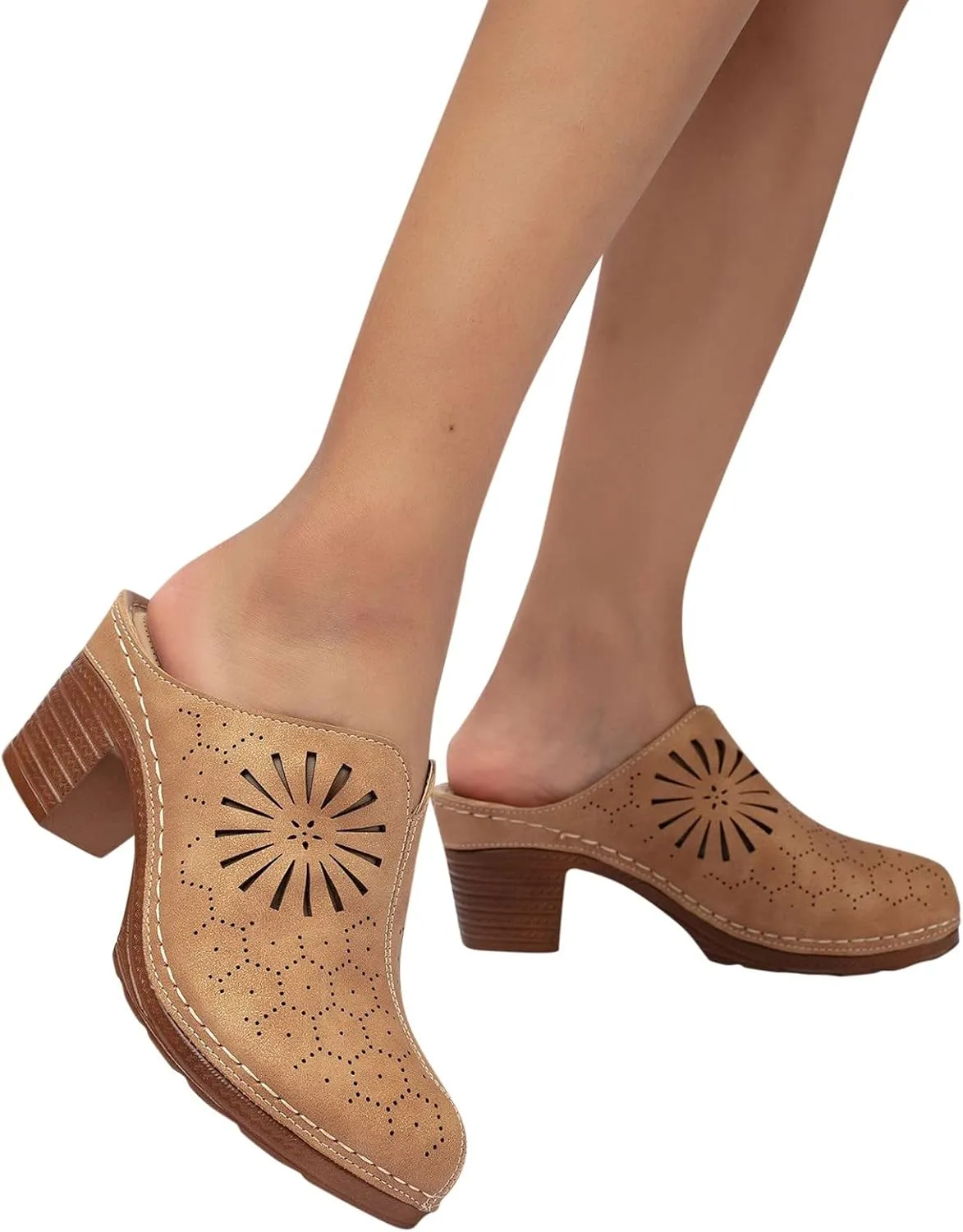 Sandals for Women 2025 Chunky Platform Mules Sandals Slip on Block Heels Square Toe High Heeled Dress Shoes