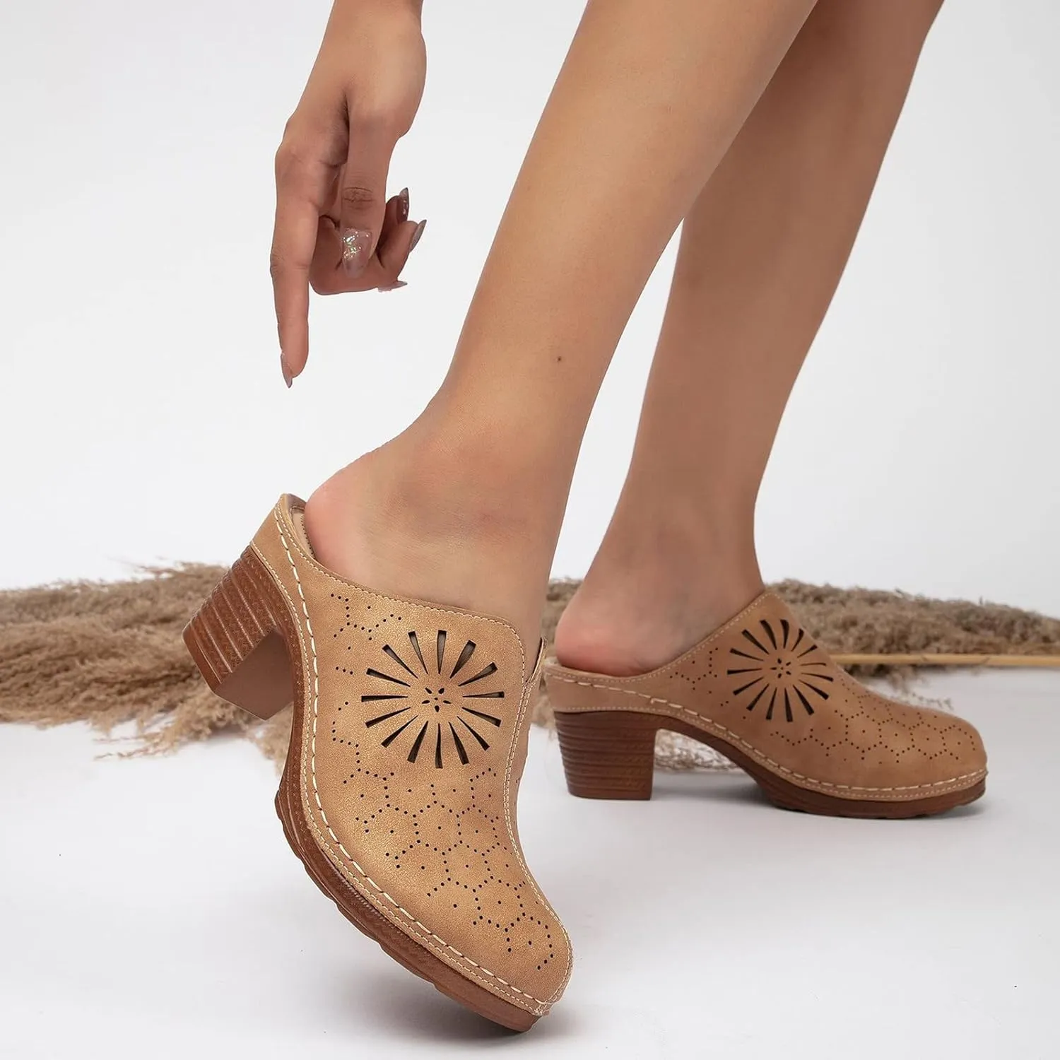 Sandals for Women 2025 Chunky Platform Mules Sandals Slip on Block Heels Square Toe High Heeled Dress Shoes