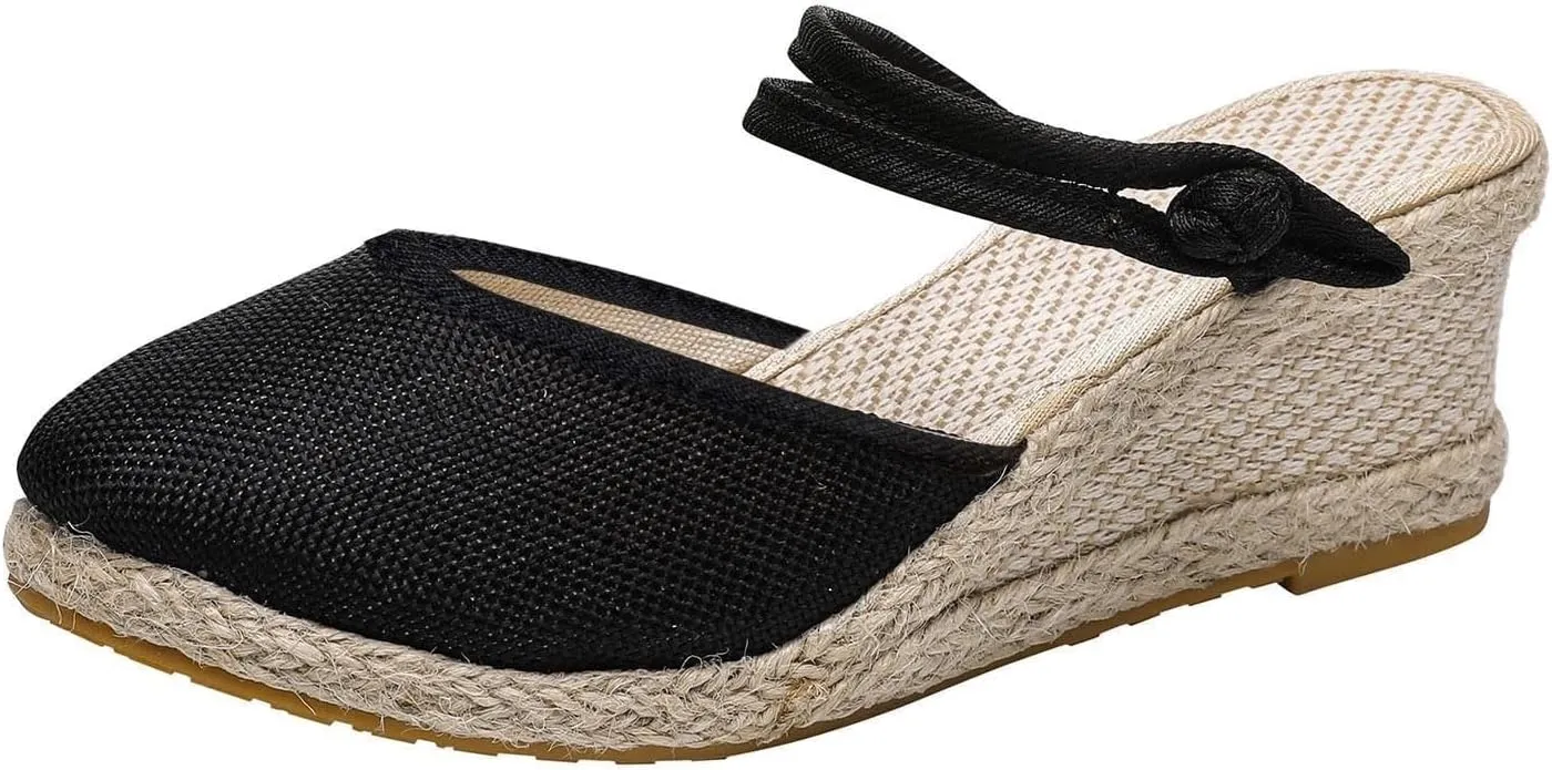 Sandals for Women Dressy Summer 2025 Casual Closed Toe Ankle Strap Retro Platform Wedges Shoes Low Heel Slingback Walking Elegant Wedding Slip On Sandal Espadrilles Wedge Heels Sandals
