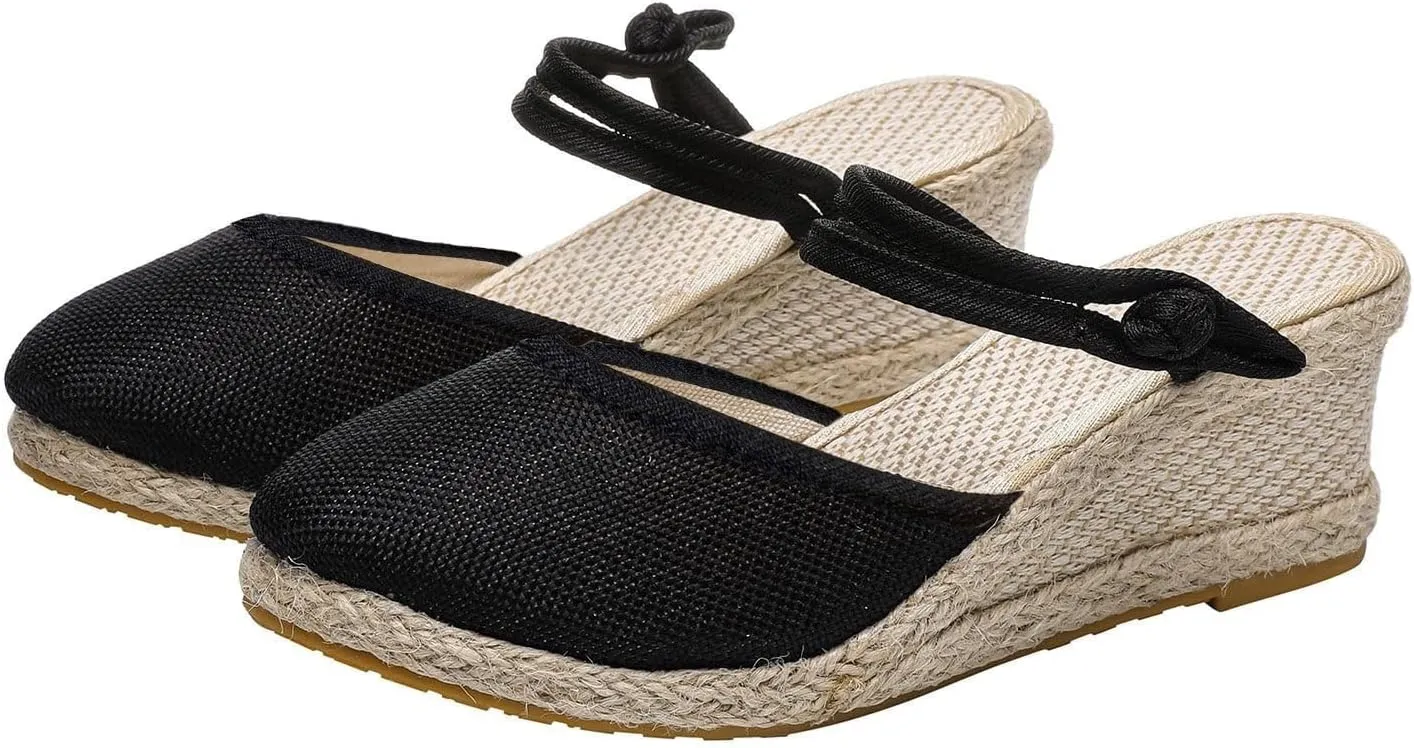 Sandals for Women Dressy Summer 2025 Casual Closed Toe Ankle Strap Retro Platform Wedges Shoes Low Heel Slingback Walking Elegant Wedding Slip On Sandal Espadrilles Wedge Heels Sandals