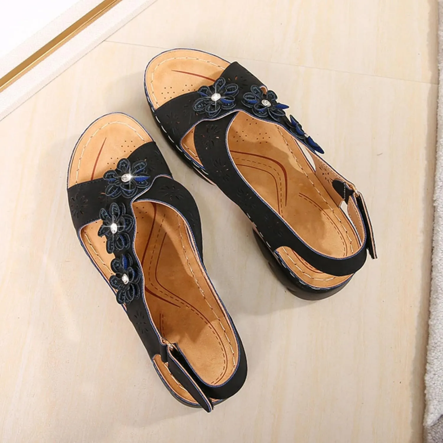 Sandals for Women Orthopedic Shoes: Comfortable Summer Platform Wedge Sandal Dressy Casual Walking Wedges Shoes Open Toe Sandals with Adjustable Hook Loop