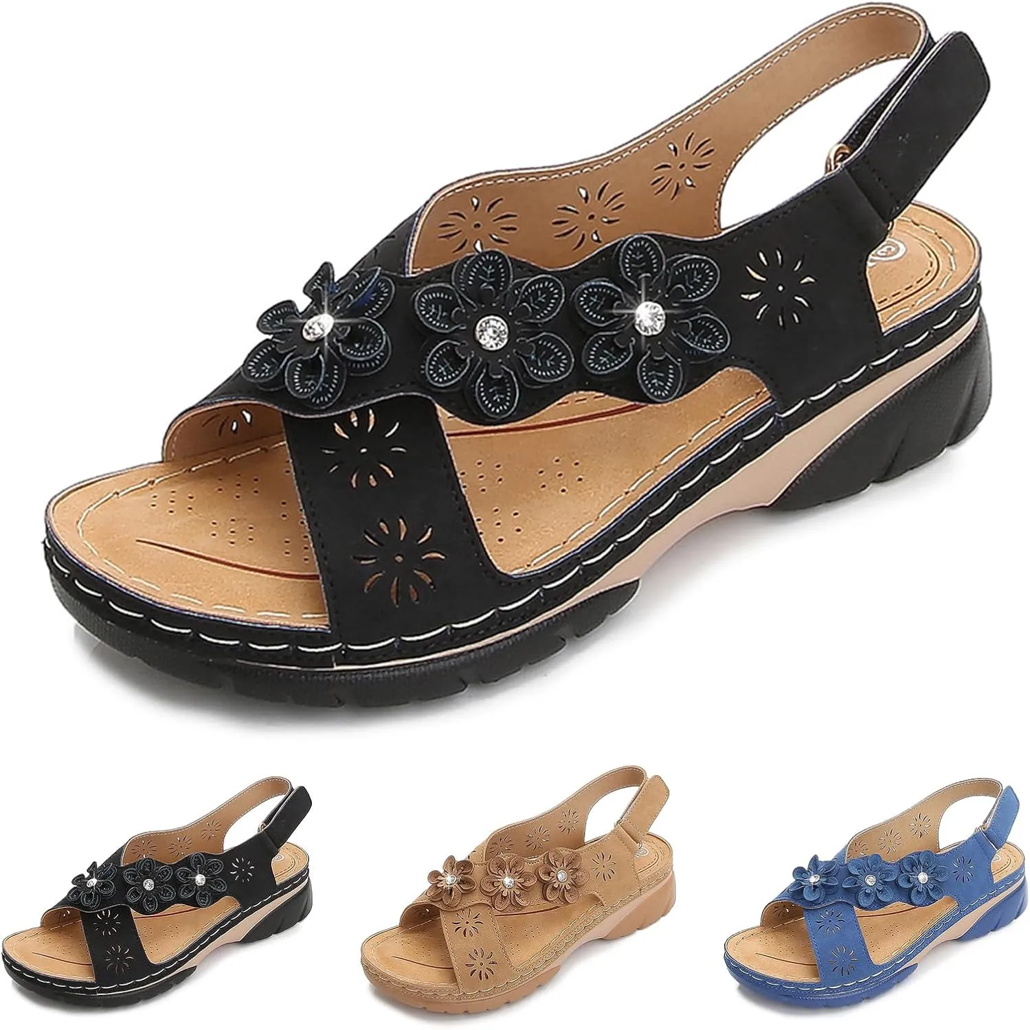 Sandals for Women Orthopedic Shoes: Comfortable Summer Platform Wedge Sandal Dressy Casual Walking Wedges Shoes Open Toe Sandals with Adjustable Hook Loop