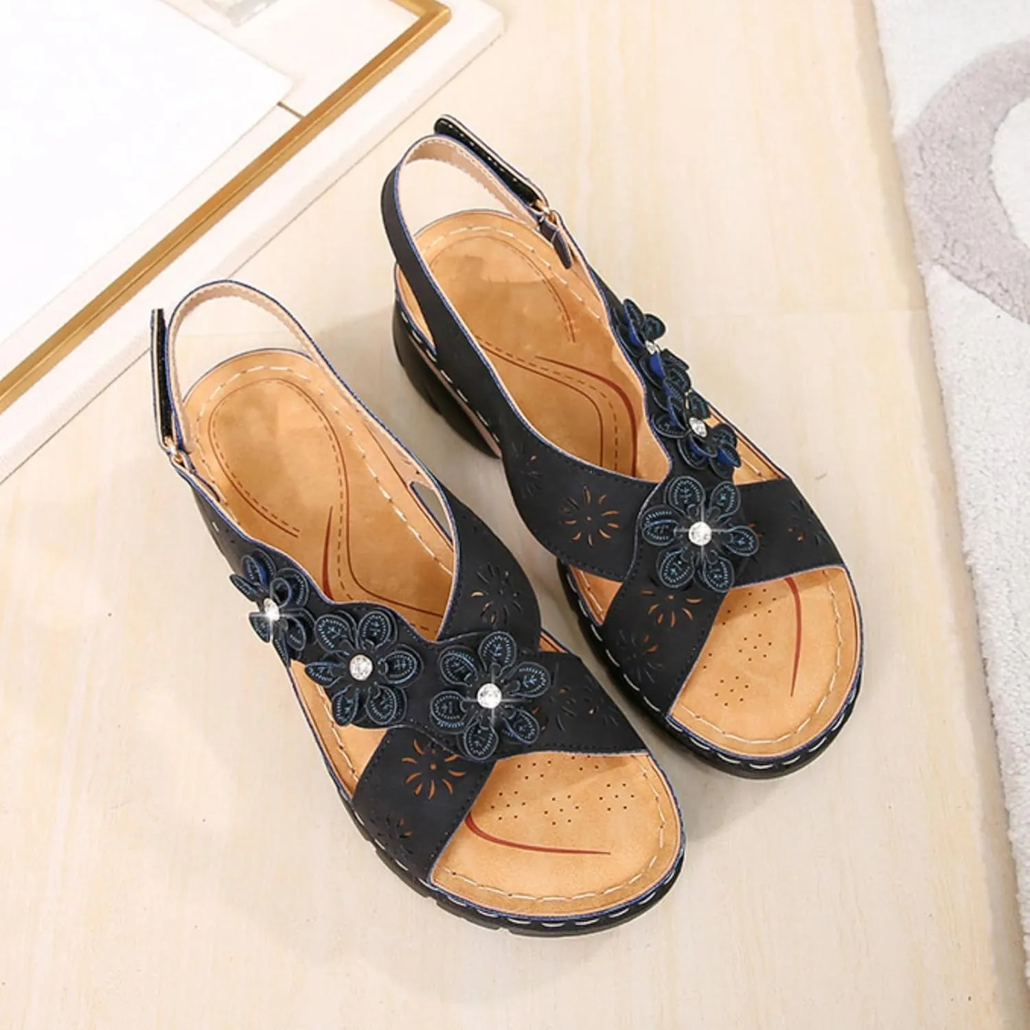 Sandals for Women Orthopedic Shoes: Comfortable Summer Platform Wedge Sandal Dressy Casual Walking Wedges Shoes Open Toe Sandals with Adjustable Hook Loop