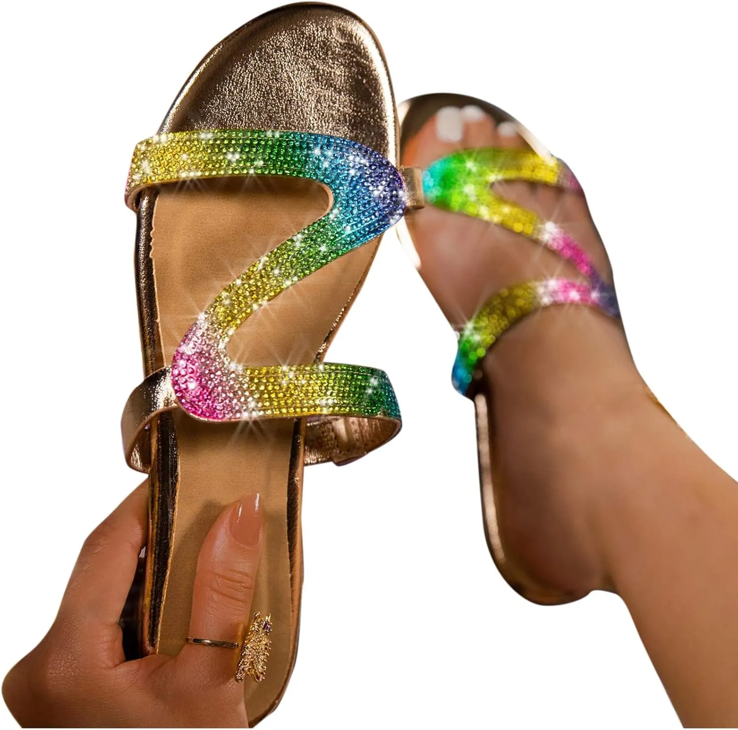 Sandals for Women Wide Width,T-Strap Comfy Platform Sandal Shoes Summer Beach Travel Fashion Slipper Flip Flops