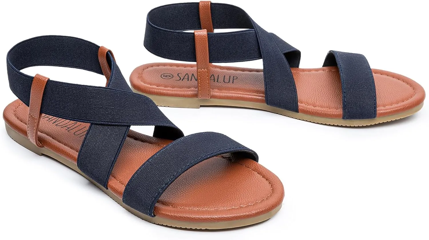 SANDALUP Elastic Ankle Strap Flat Sandals for Women