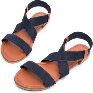 SANDALUP Elastic Ankle Strap Flat Sandals for Women