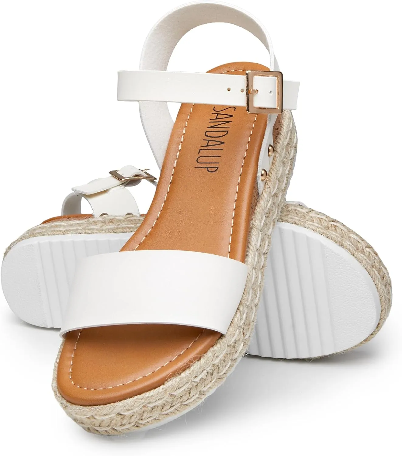 SANDALUP Platform Sandals Women Buckle Open Toe Ankle Strap Women's Platform Wedge synthetic Sandals Espadrilles Shoes