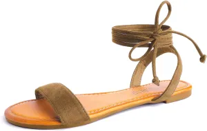 SANDALUP Womens Sandals Dressy Strappy Summer Cute Tie Up Ankle Strap flat sandals for women