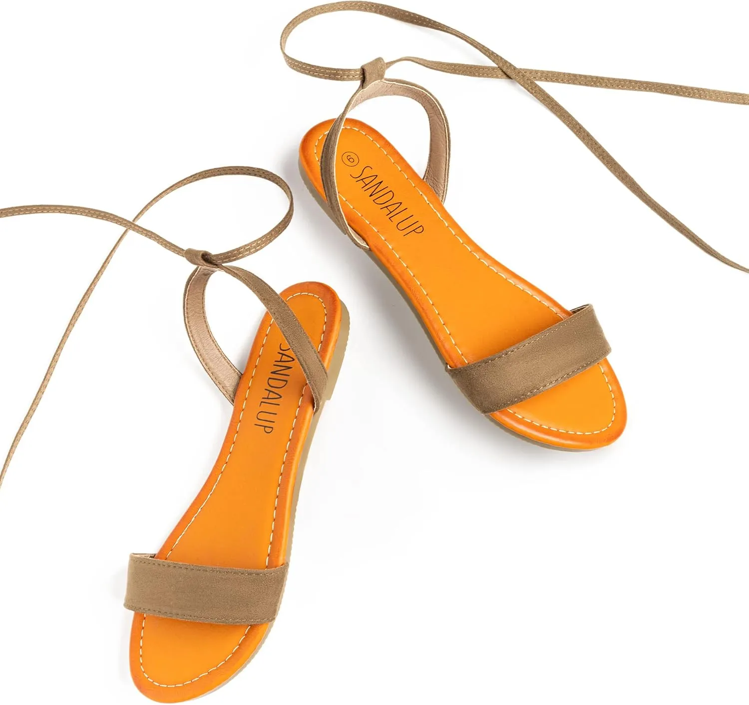 SANDALUP Womens Sandals Dressy Strappy Summer Cute Tie Up Ankle Strap flat sandals for women