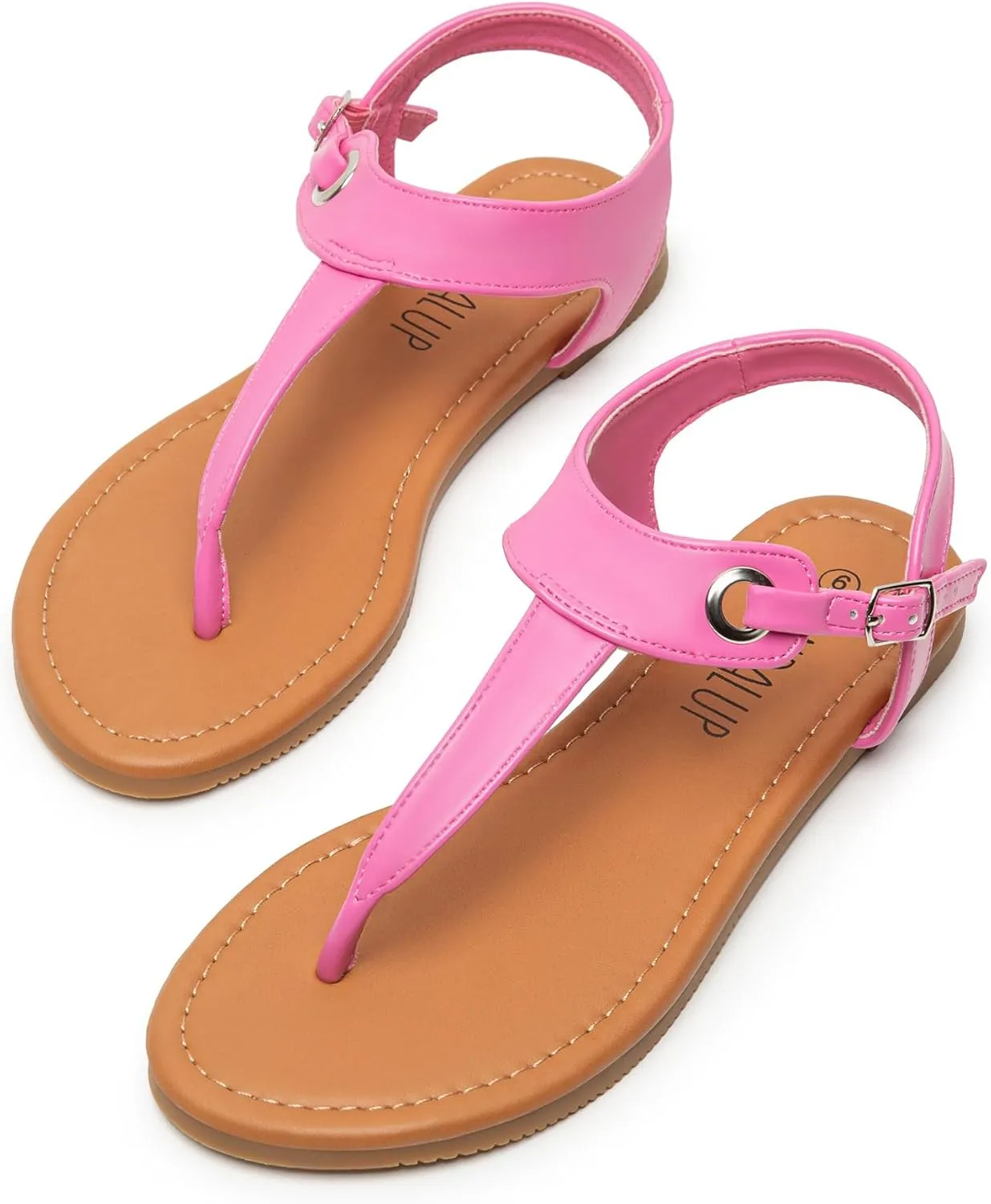 SANDALUP Women's Sandals Thong Flat Sandals Comfortable T-Strap Summer Shoes with Adjustable Ankle Buckle Dressy Sandals
