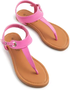 SANDALUP Women's Sandals Thong Flat Sandals Comfortable T-Strap Summer Shoes with Adjustable Ankle Buckle Dressy Sandals