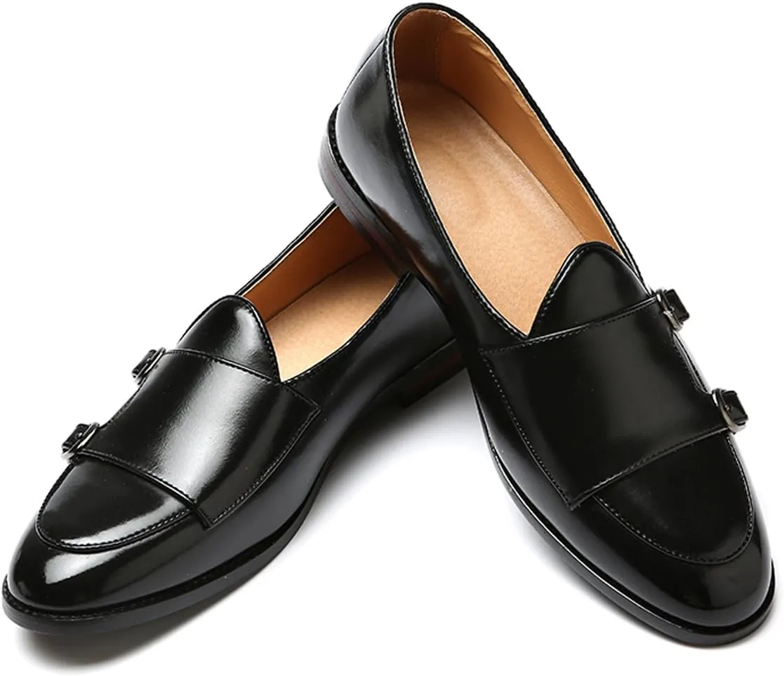 Santimon Italy Luxury Monk Strap Wedding Dress Shoes for Men Leather Handmade Shoes
