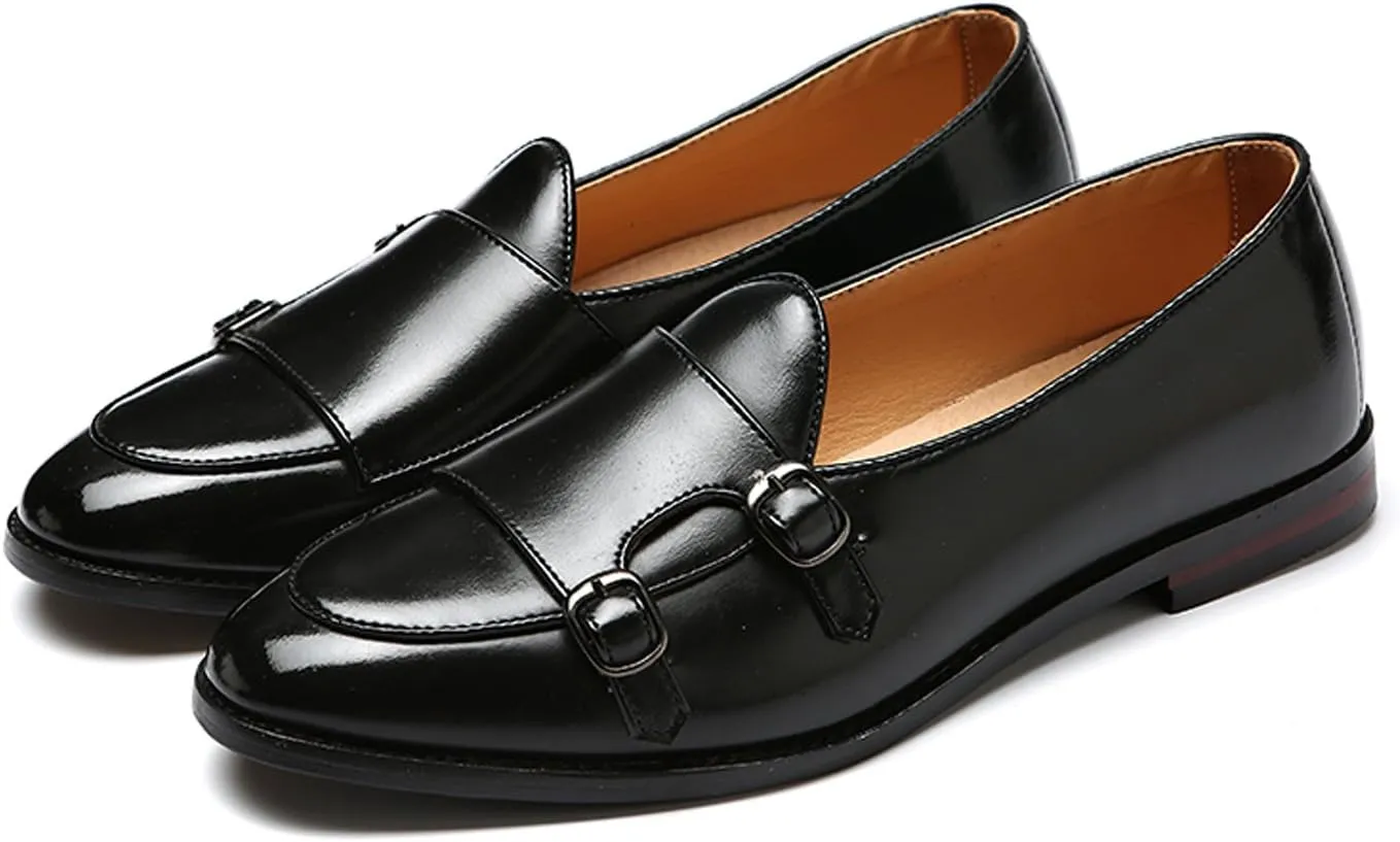 Santimon Italy Luxury Monk Strap Wedding Dress Shoes for Men Leather Handmade Shoes