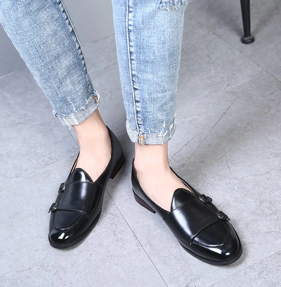 Santimon Italy Luxury Monk Strap Wedding Dress Shoes for Men Leather Handmade Shoes