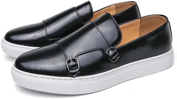 Santimon Men Dress Shoes Double Monk Straps Classic Round Toe Modern Formal Leather Slip-on Shoes for Men