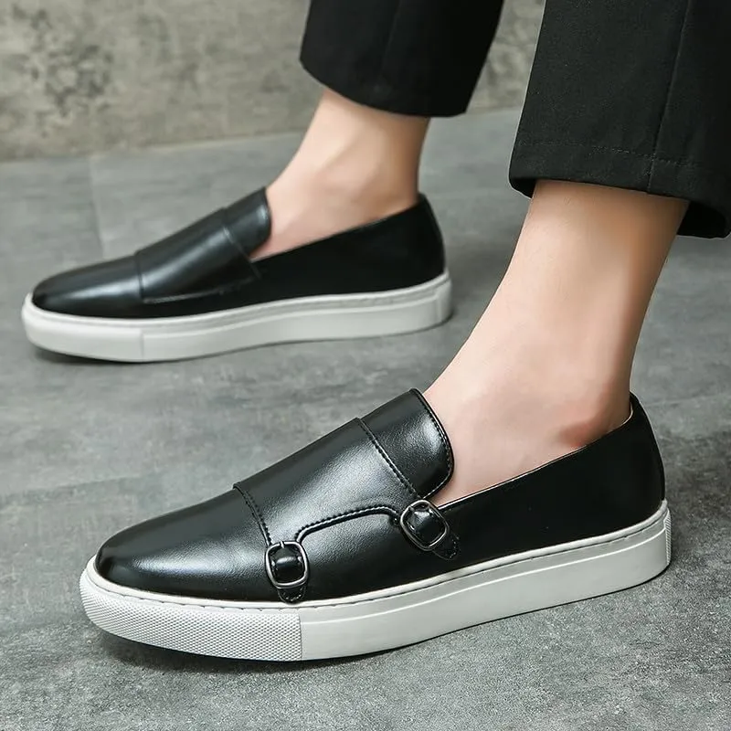 Santimon Men Dress Shoes Double Monk Straps Classic Round Toe Modern Formal Leather Slip-on Shoes for Men