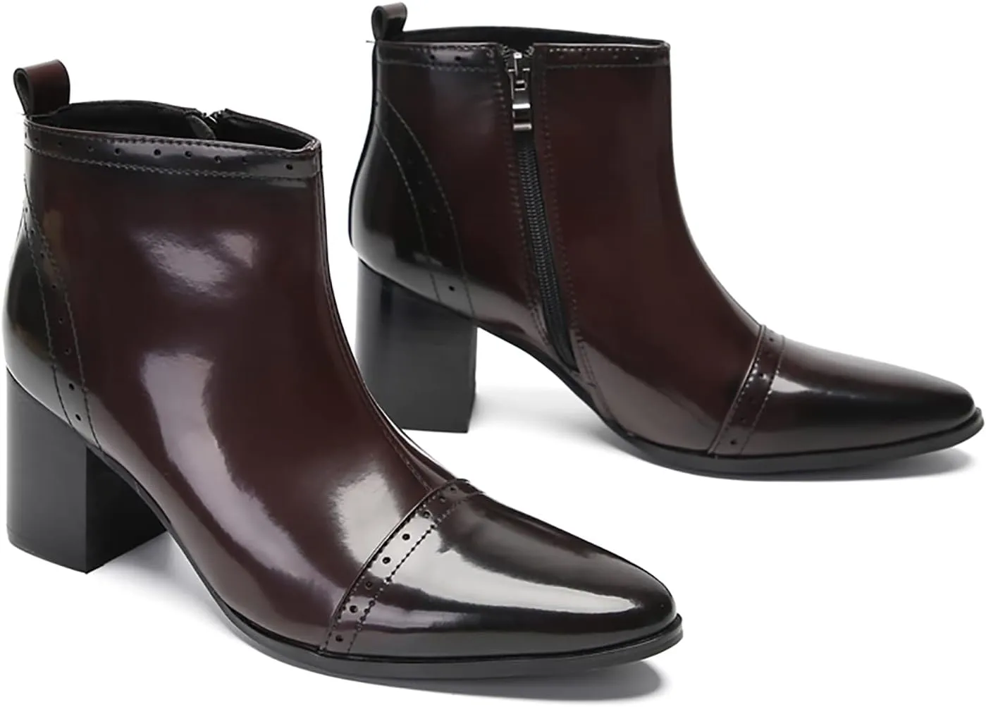 Santimon Mens Chelsea Boots Casual Dress Party Patent Leather Cowboy Boots Zipper On Side Mid Calf Heel Western Boots Fashion Prom Wedding Tuxedo Disoc Ballroom Motorcycle Boots for Men