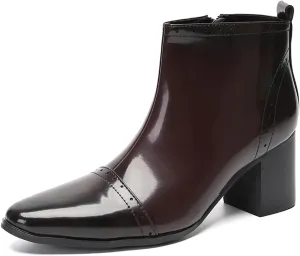 Santimon Mens Chelsea Boots Casual Dress Party Patent Leather Cowboy Boots Zipper On Side Mid Calf Heel Western Boots Fashion Prom Wedding Tuxedo Disoc Ballroom Motorcycle Boots for Men