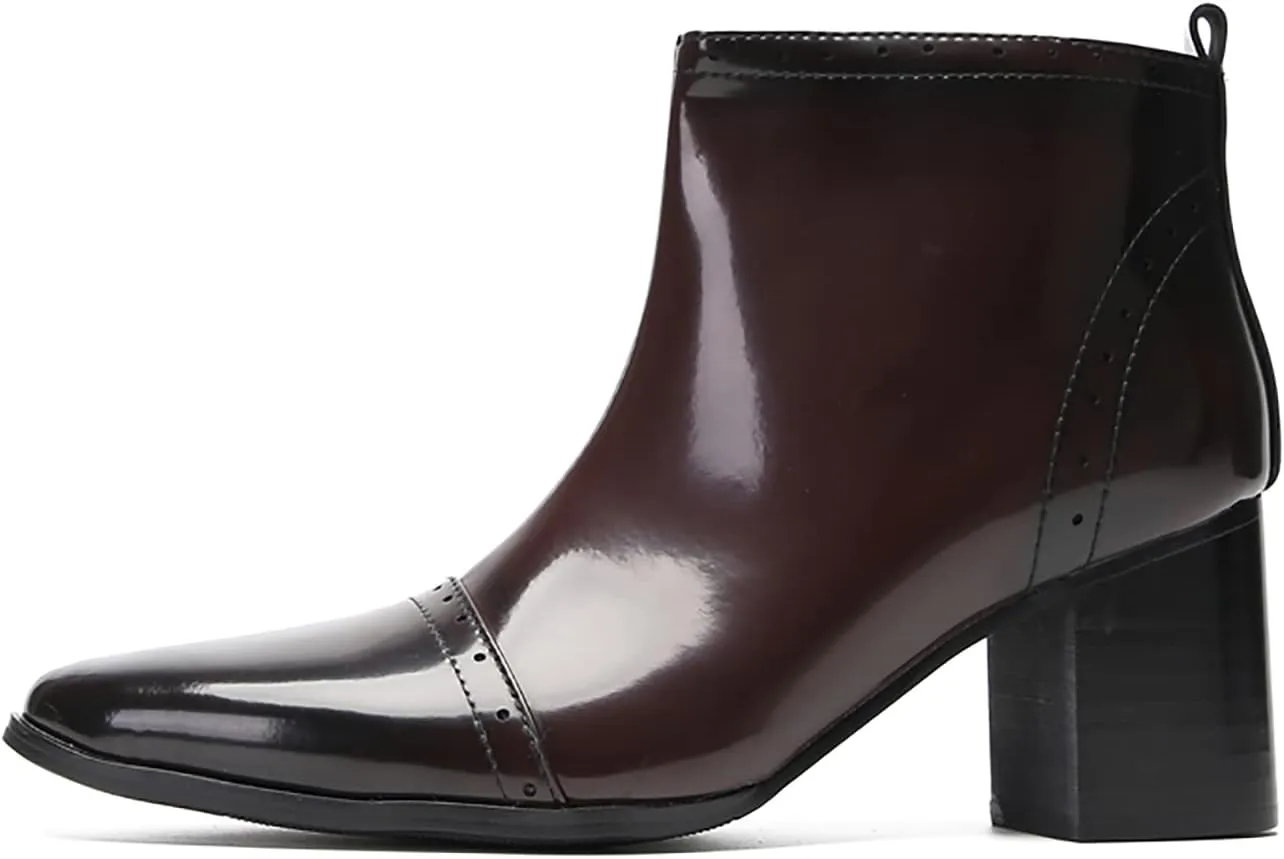 Santimon Mens Chelsea Boots Casual Dress Party Patent Leather Cowboy Boots Zipper On Side Mid Calf Heel Western Boots Fashion Prom Wedding Tuxedo Disoc Ballroom Motorcycle Boots for Men