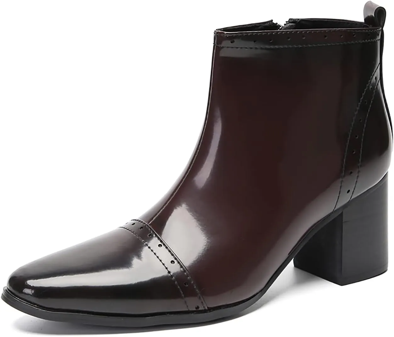 Santimon Mens Chelsea Boots Casual Dress Party Patent Leather Cowboy Boots Zipper On Side Mid Calf Heel Western Boots Fashion Prom Wedding Tuxedo Disoc Ballroom Motorcycle Boots for Men
