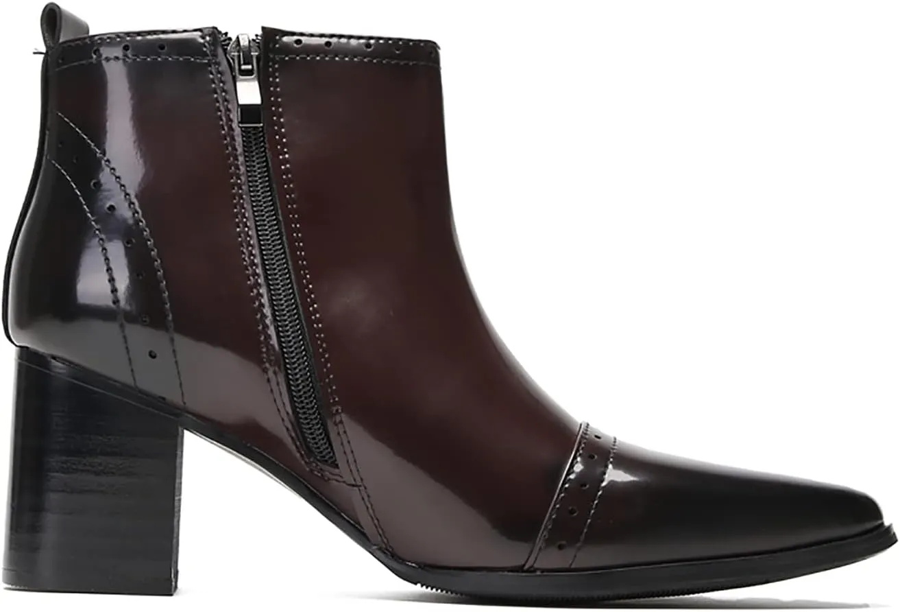 Santimon Mens Chelsea Boots Casual Dress Party Patent Leather Cowboy Boots Zipper On Side Mid Calf Heel Western Boots Fashion Prom Wedding Tuxedo Disoc Ballroom Motorcycle Boots for Men