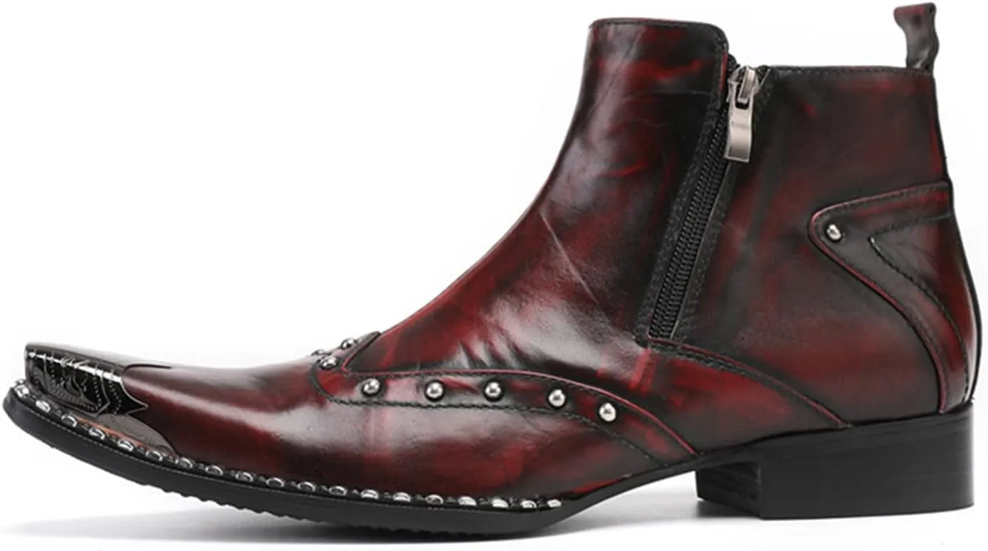 Santimon Mens Chelsea Boots Dress Casual Party Disco Western Boots Metal Pointed Toe Leather Double Zipper Beads Ankle Boots Singer Ballroom Wedding Prom Cowboy Boots