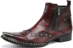 Santimon Mens Chelsea Boots Dress Casual Party Disco Western Boots Metal Pointed Toe Leather Double Zipper Beads Ankle Boots Singer Ballroom Wedding Prom Cowboy Boots