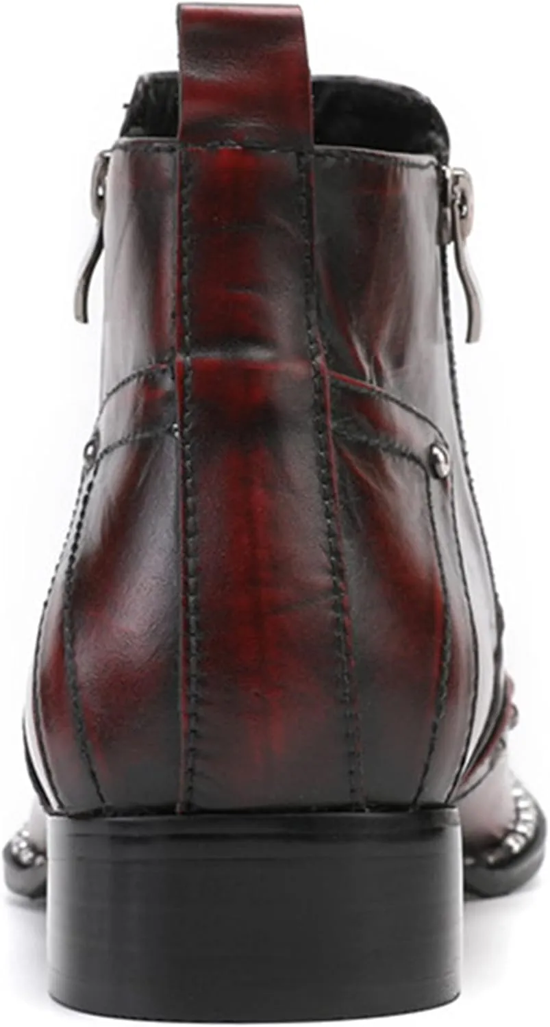 Santimon Mens Chelsea Boots Dress Casual Party Disco Western Boots Metal Pointed Toe Leather Double Zipper Beads Ankle Boots Singer Ballroom Wedding Prom Cowboy Boots
