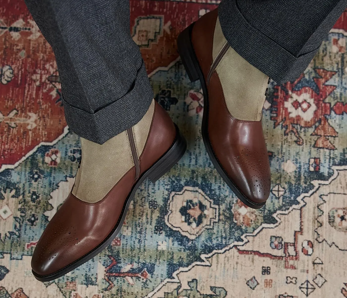 Santimon Men's Chelsea Boots Formal Dress Suede Ankle Boots Fashion Row of Buttons Two Tnoe Zipper Cowboy Boots Prom Wedding Business Casual Tuxedo Chukka Boots for Men