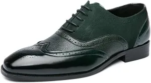Santimon Men's Classic Modern Formal Oxford Wingtip Lace Up Dress Shoes, Two-Tone Perforated Brogues Uniform Casual Oxford Dress Shoes