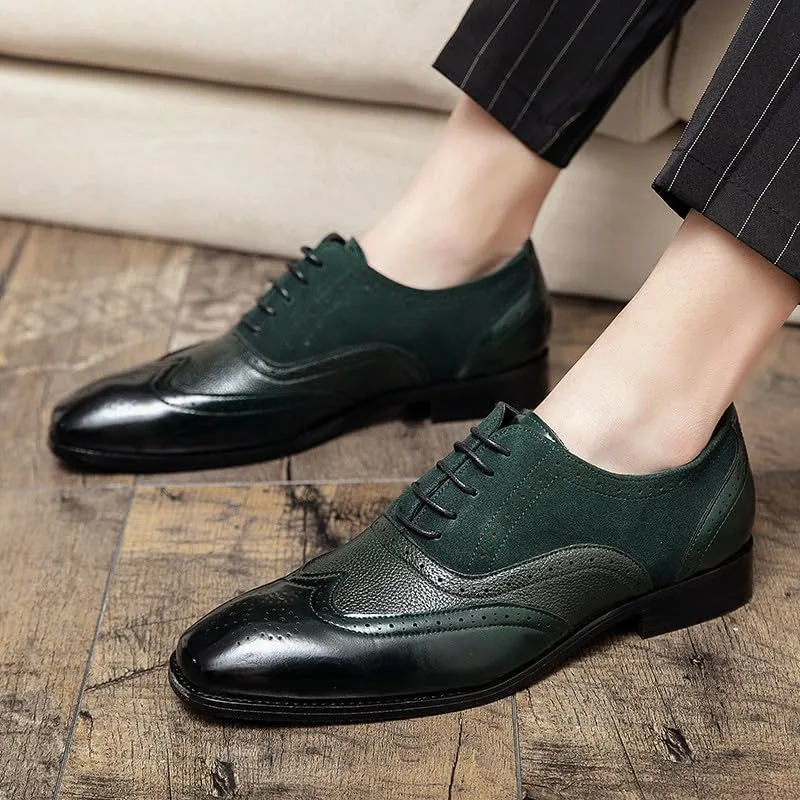 Santimon Men's Classic Modern Formal Oxford Wingtip Lace Up Dress Shoes, Two-Tone Perforated Brogues Uniform Casual Oxford Dress Shoes