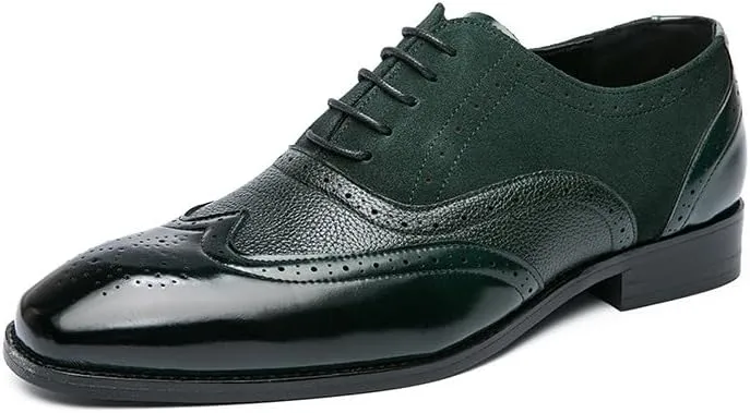 Santimon Men's Classic Modern Formal Oxford Wingtip Lace Up Dress Shoes, Two-Tone Perforated Brogues Uniform Casual Oxford Dress Shoes
