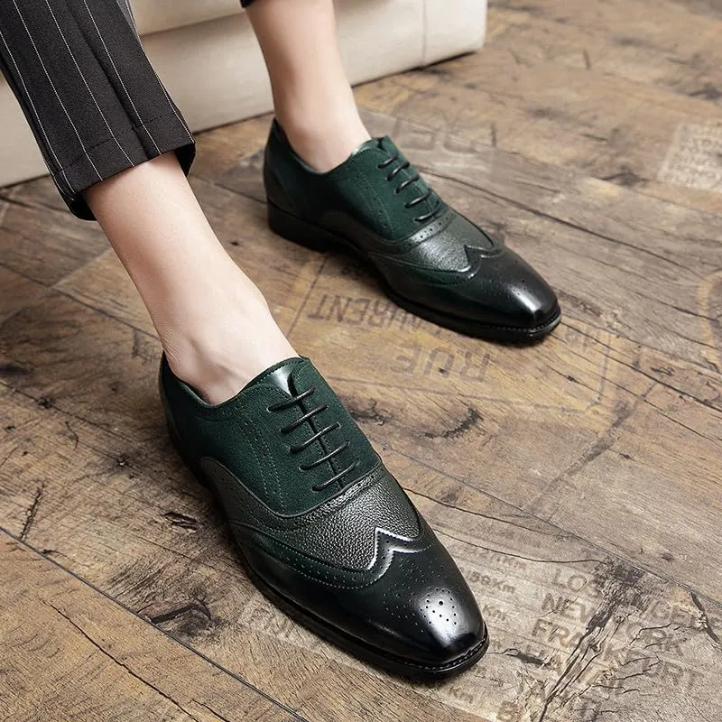 Santimon Men's Classic Modern Formal Oxford Wingtip Lace Up Dress Shoes, Two-Tone Perforated Brogues Uniform Casual Oxford Dress Shoes