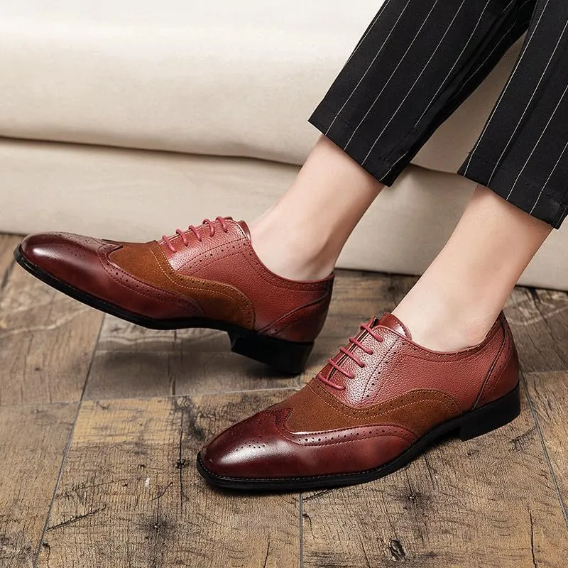 Santimon Men's Classic Modern Formal Oxford Wingtip Lace Up Dress Shoes, Two-Tone Perforated Brogues Uniform Casual Oxford Dress Shoes