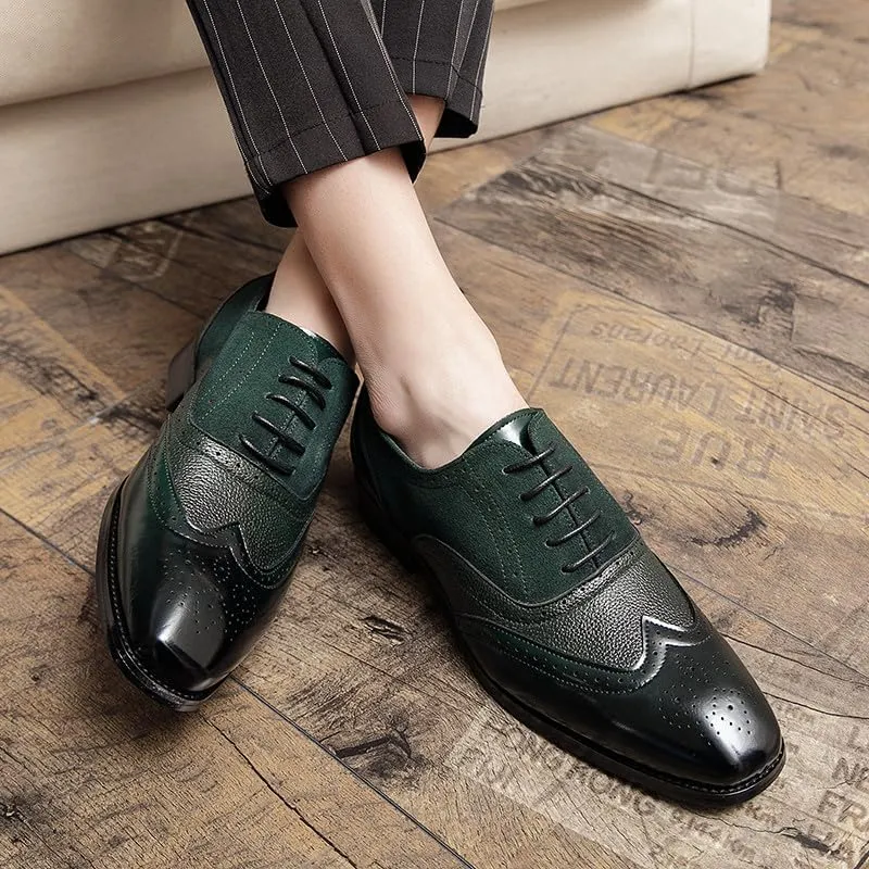 Santimon Men's Classic Modern Formal Oxford Wingtip Lace Up Dress Shoes, Two-Tone Perforated Brogues Uniform Casual Oxford Dress Shoes