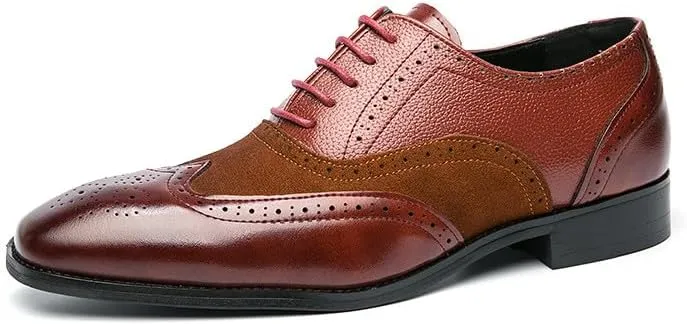 Santimon Men's Classic Modern Formal Oxford Wingtip Lace Up Dress Shoes, Two-Tone Perforated Brogues Uniform Casual Oxford Dress Shoes