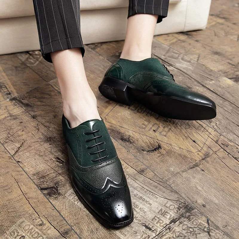 Santimon Men's Classic Modern Formal Oxford Wingtip Lace Up Dress Shoes, Two-Tone Perforated Brogues Uniform Casual Oxford Dress Shoes